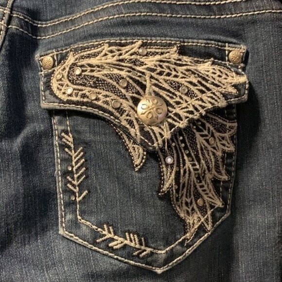 Poundgirl Rhinestone studded appliqué jeans-size 7 - Picture 3 of 7